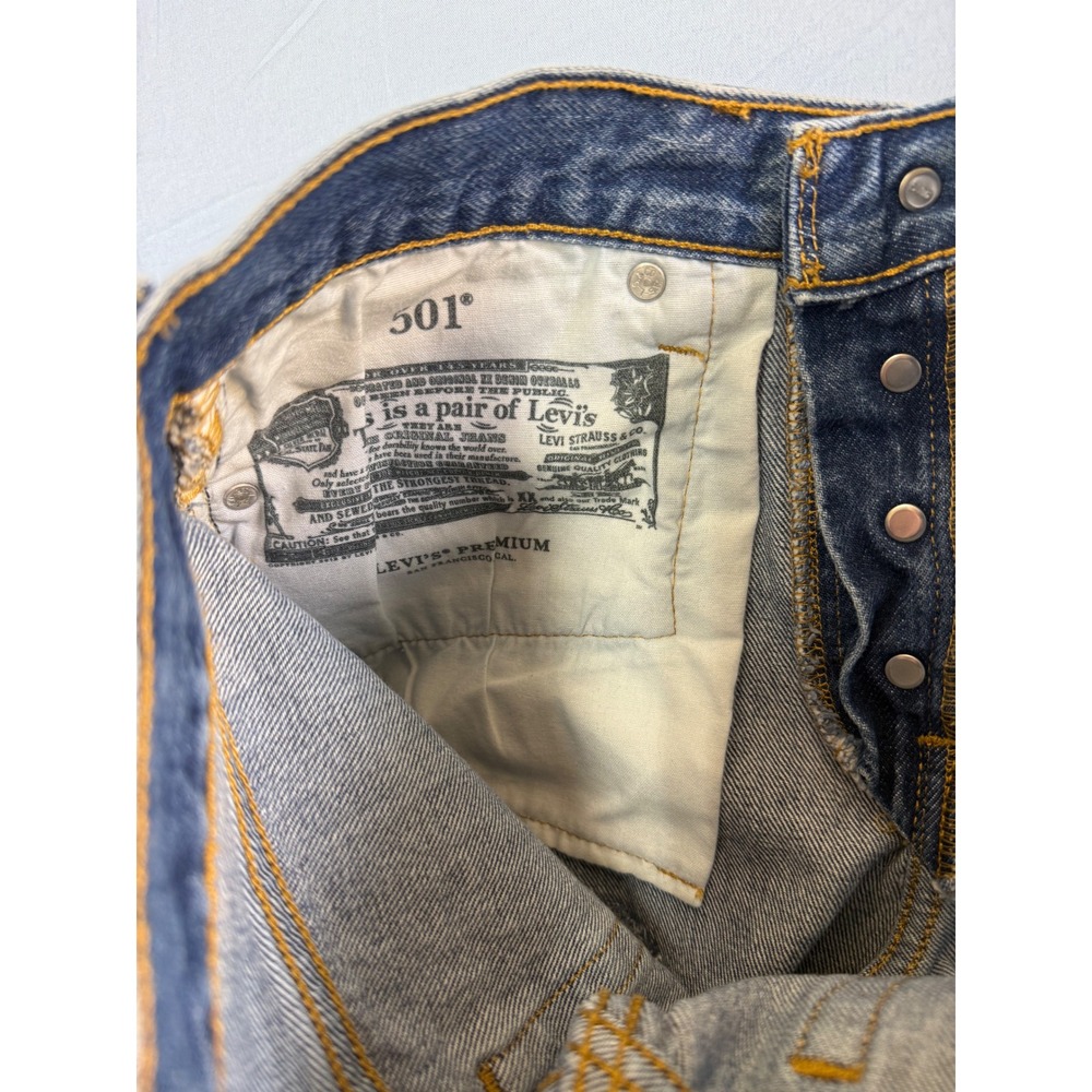Levis Premium 501 Original Cut Off Denim Shorts Blue High Waisted W27 32317-0105 - Picture 5 of 14